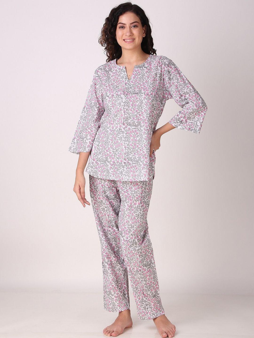 masha floral printed pure cotton night suit