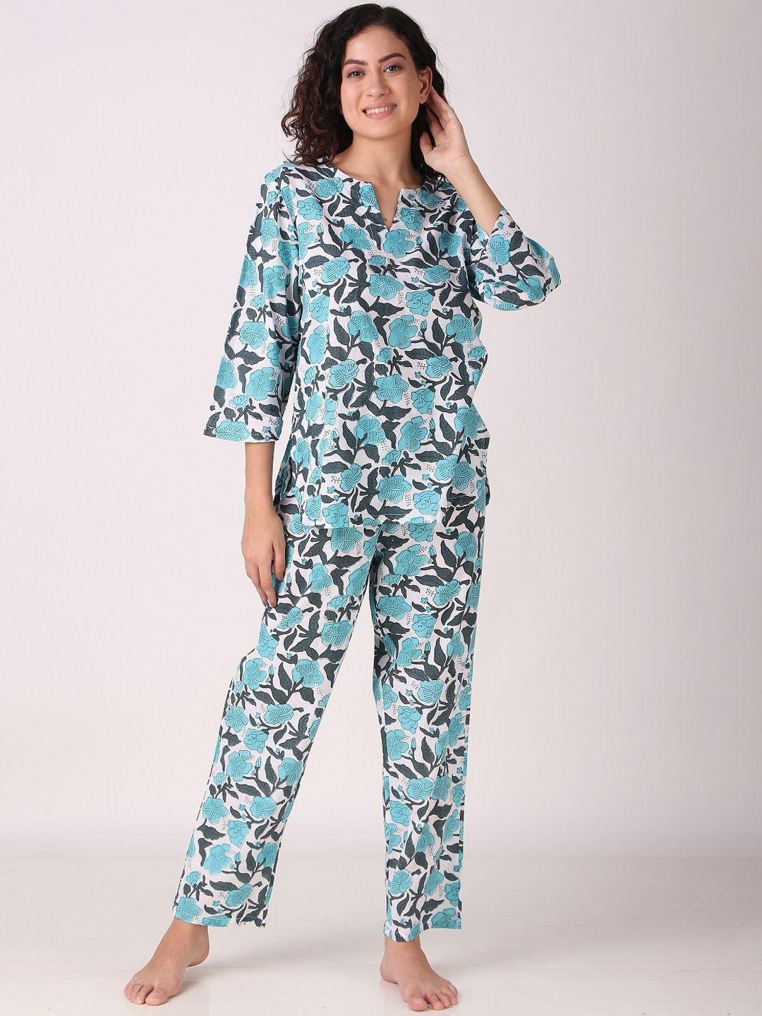 masha floral printed pure cotton top with pyjamas