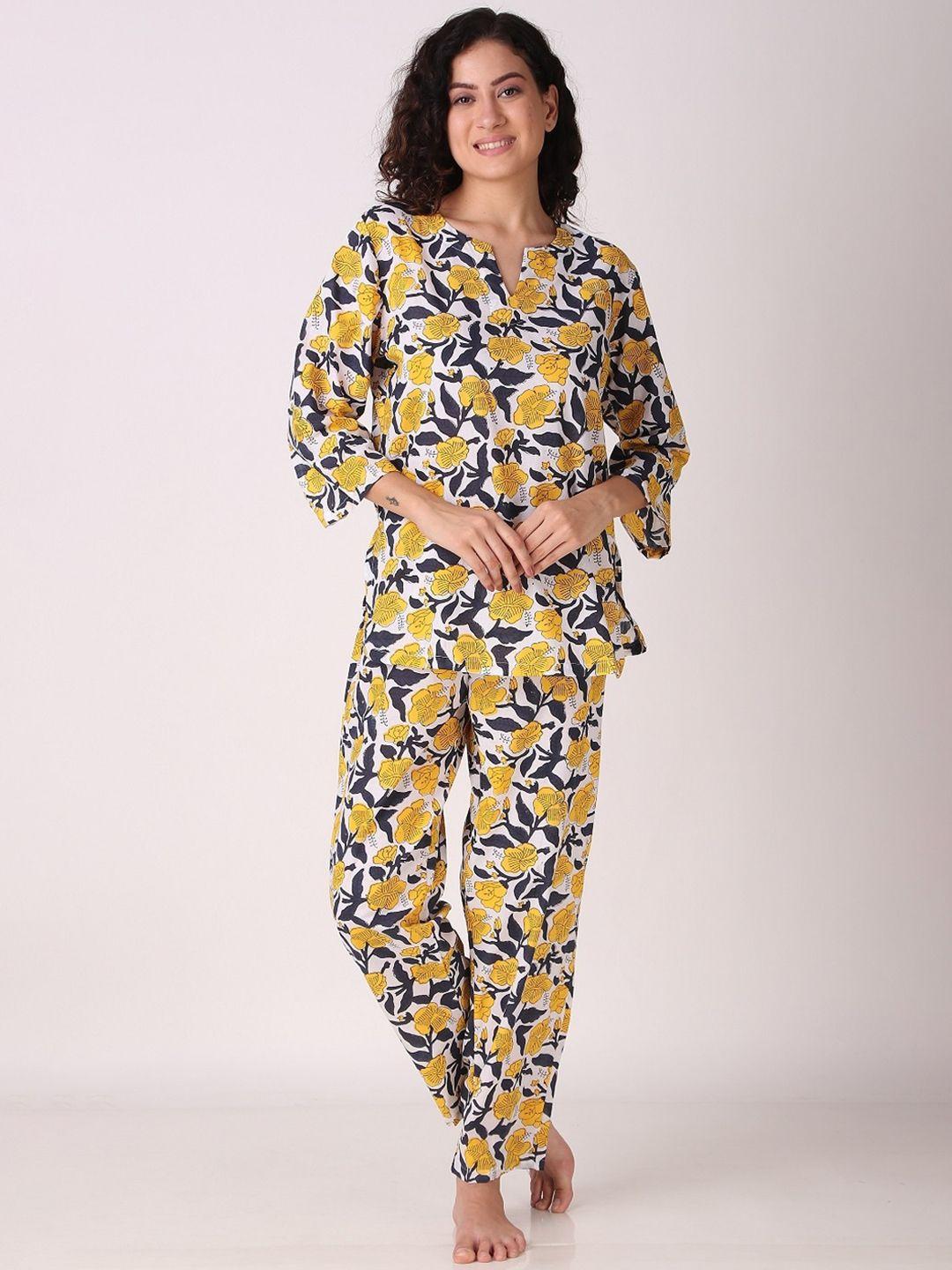 masha floral printed pure cotton top with pyjamas