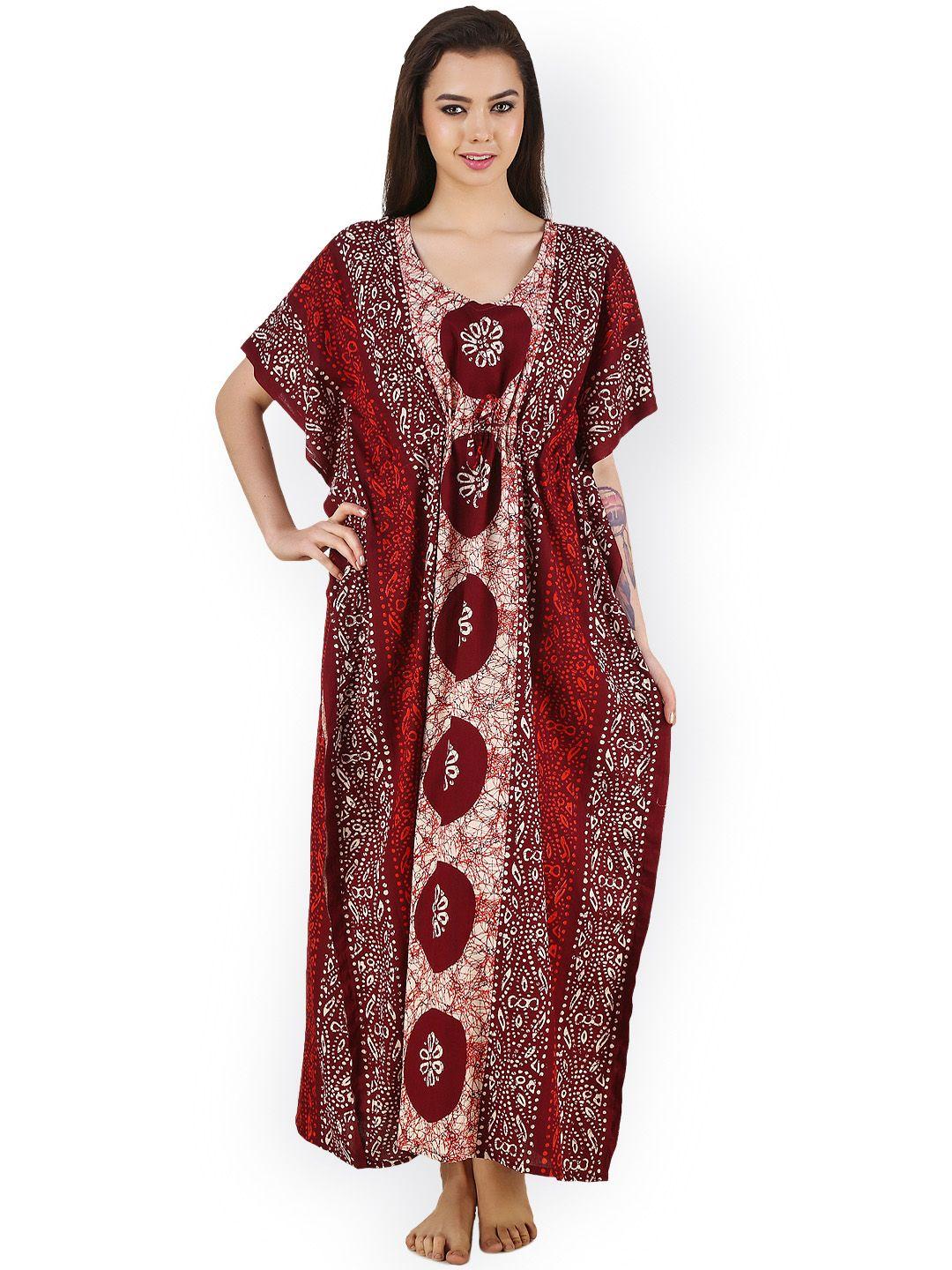 masha maroon printed maxi nightdress nt-a73-636