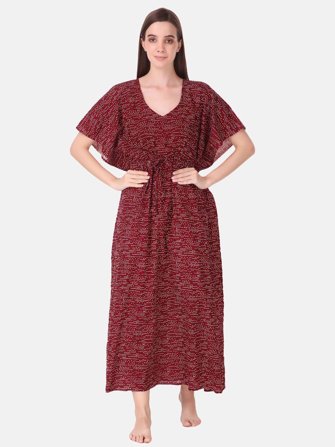 masha maroon printed maxi pure cotton nightdress