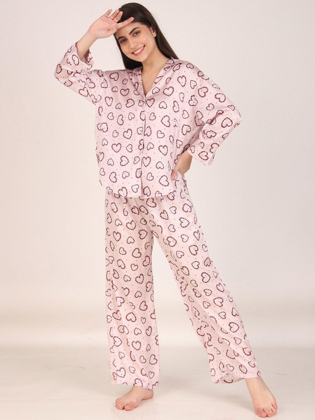 masha printed shirt and pyjamas satin night suit