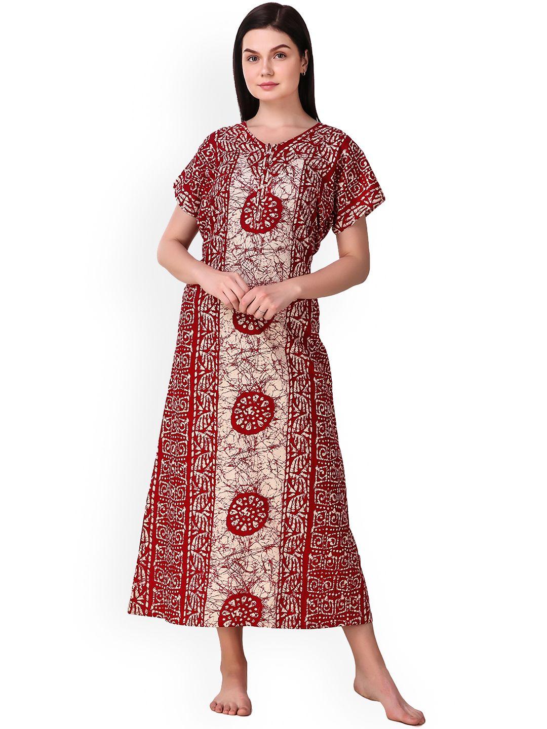 masha red & beige printed nightdress nt-a257-1317