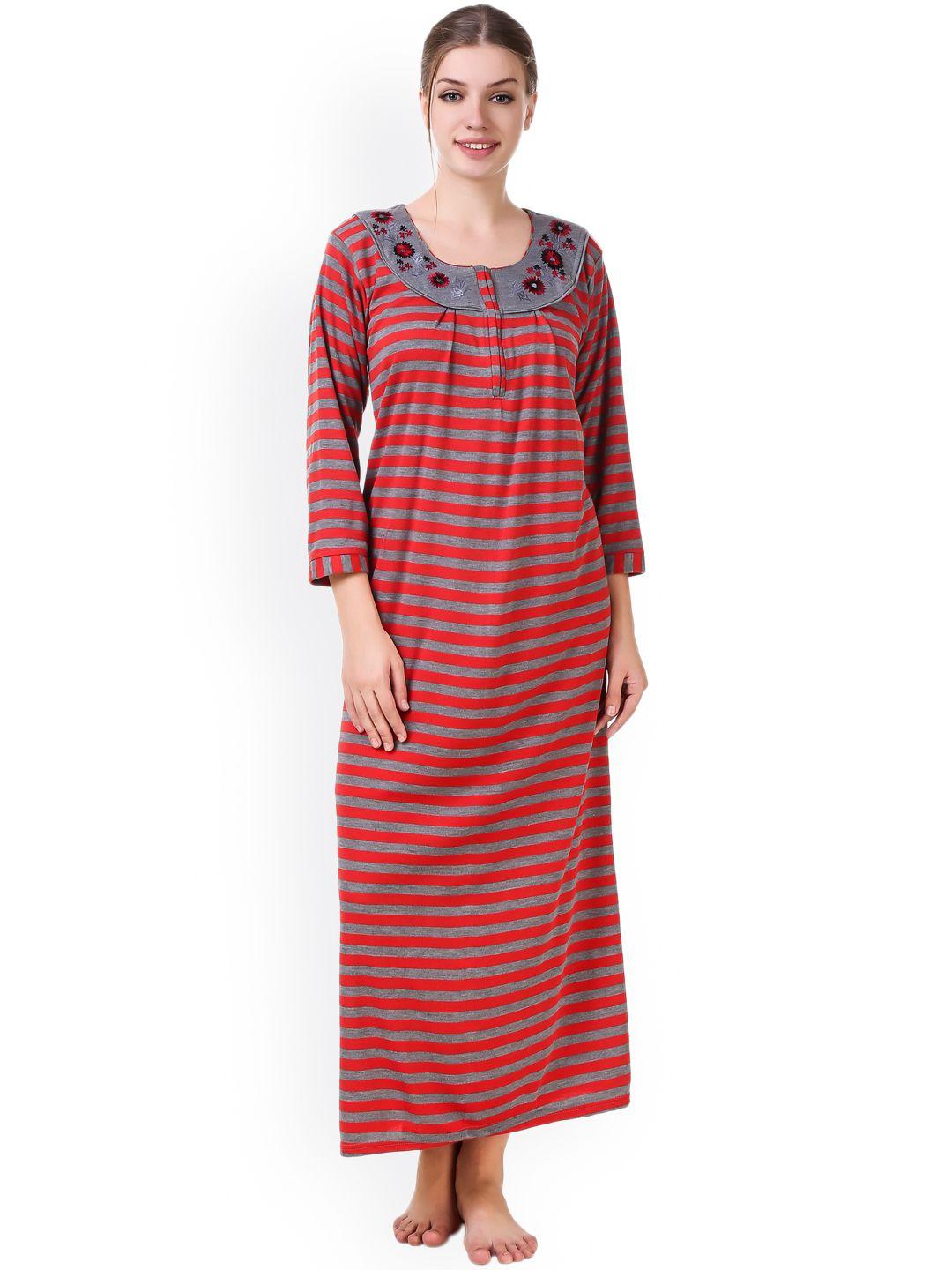 masha red & grey striped woollen nightdress ntw-b5-1151