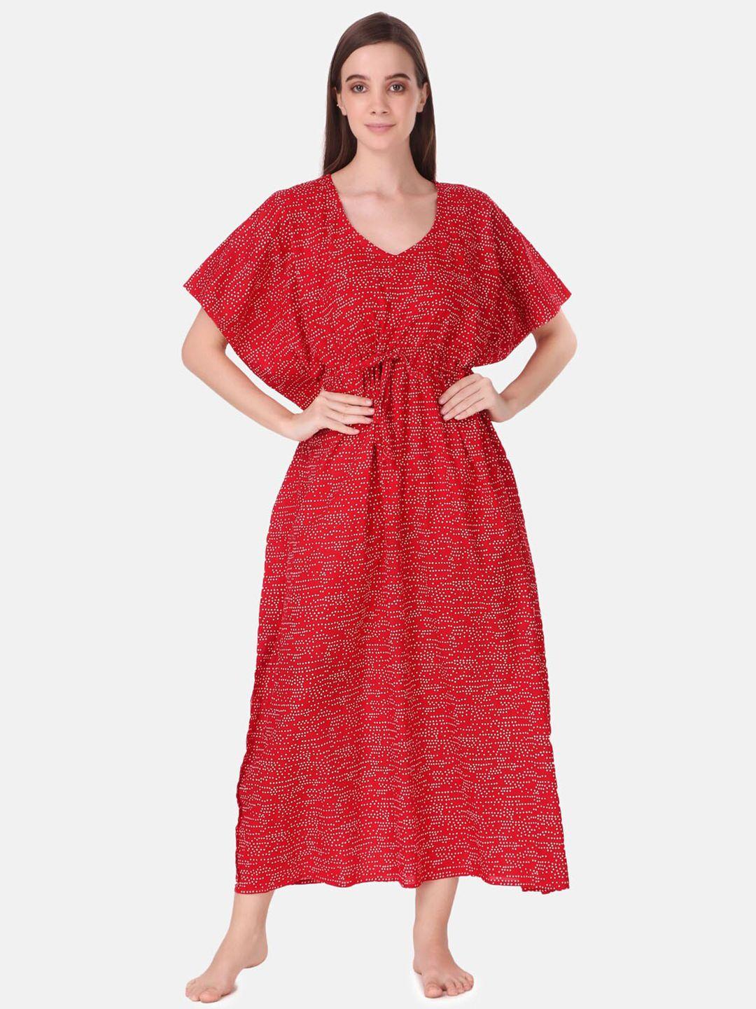 masha red printed pure cotton maxi kaftan nightdress