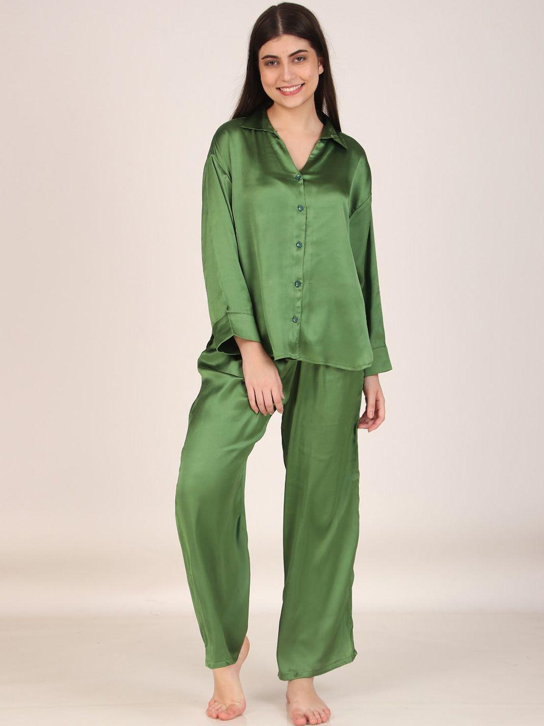 masha shirt collar long sleeves satin oversized shirt & pyjamas