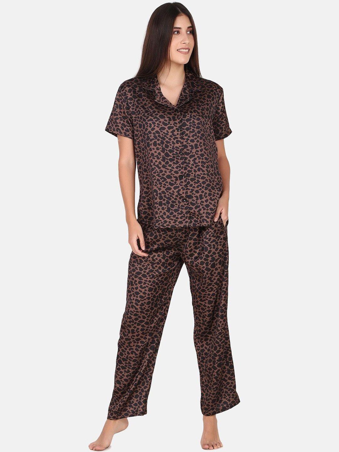 masha women black & brown animal printed night suit