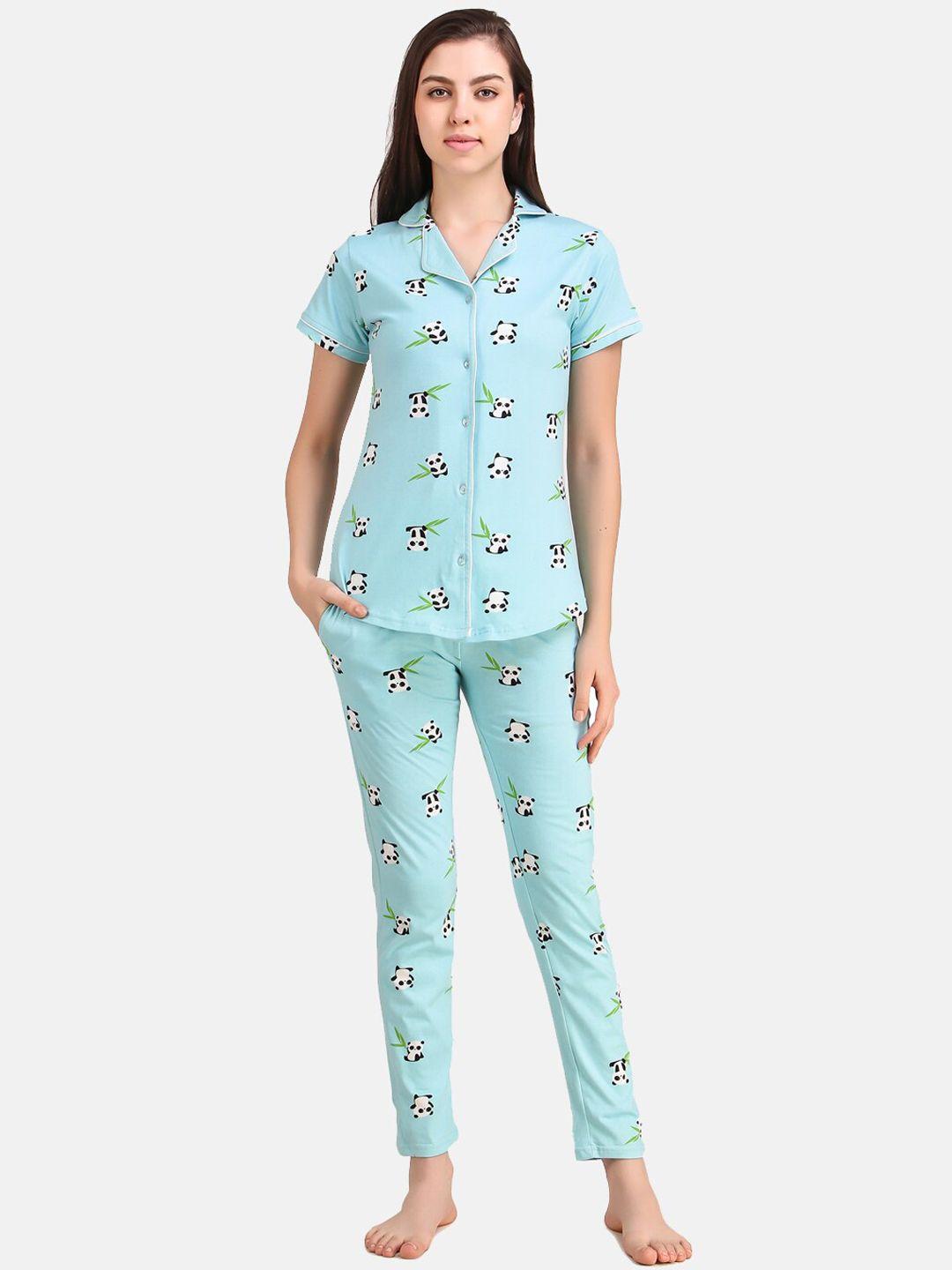 masha women blue printed night suit