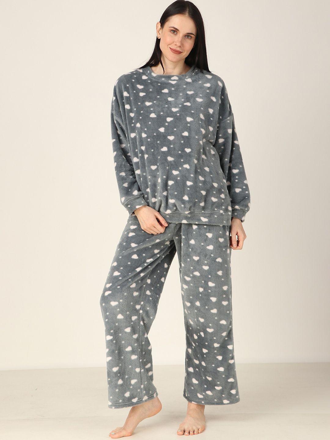 masha women grey & grey printed night suit