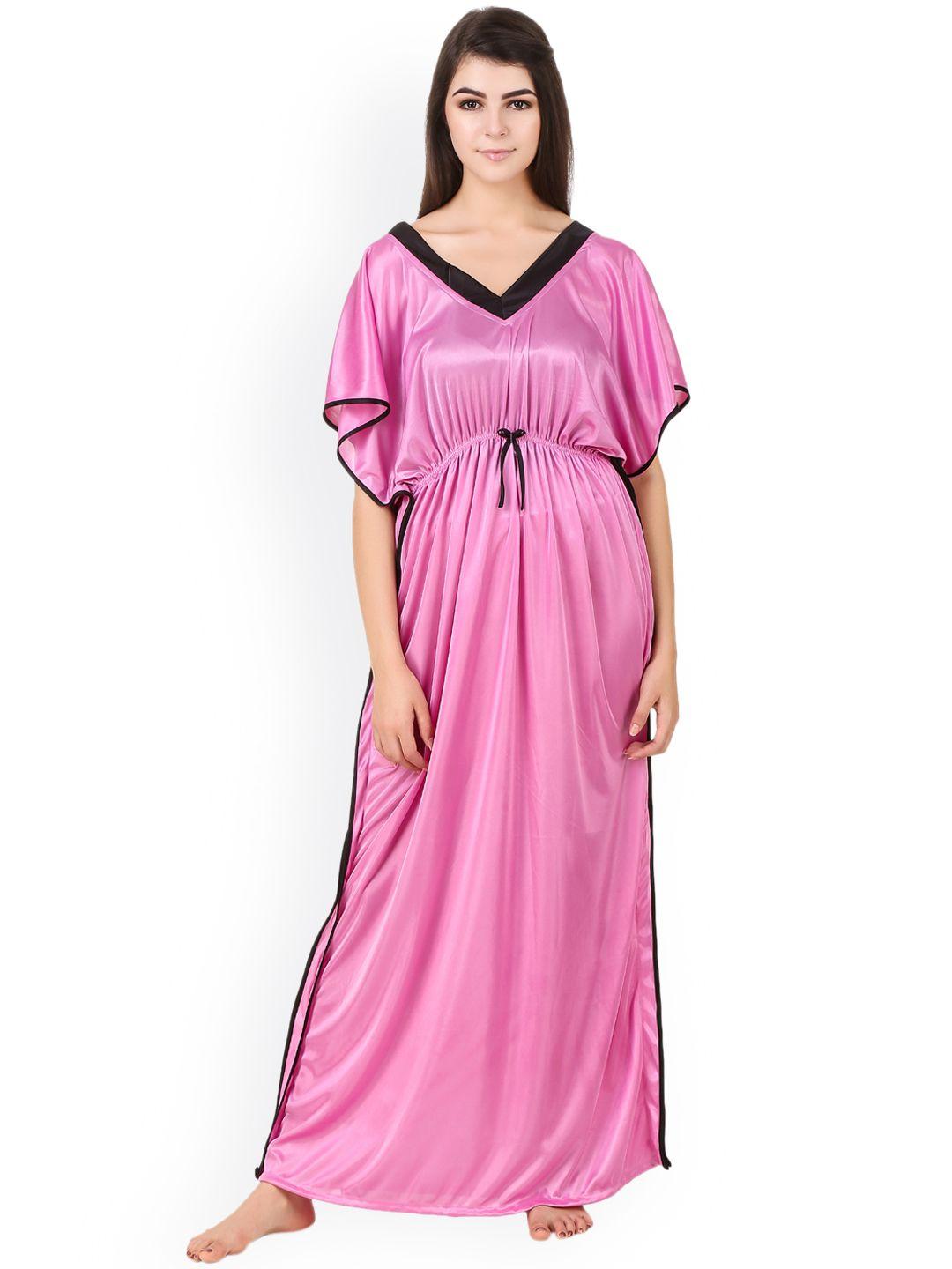 masha women pink satin kaftan maxi nightdress nt-233-1114