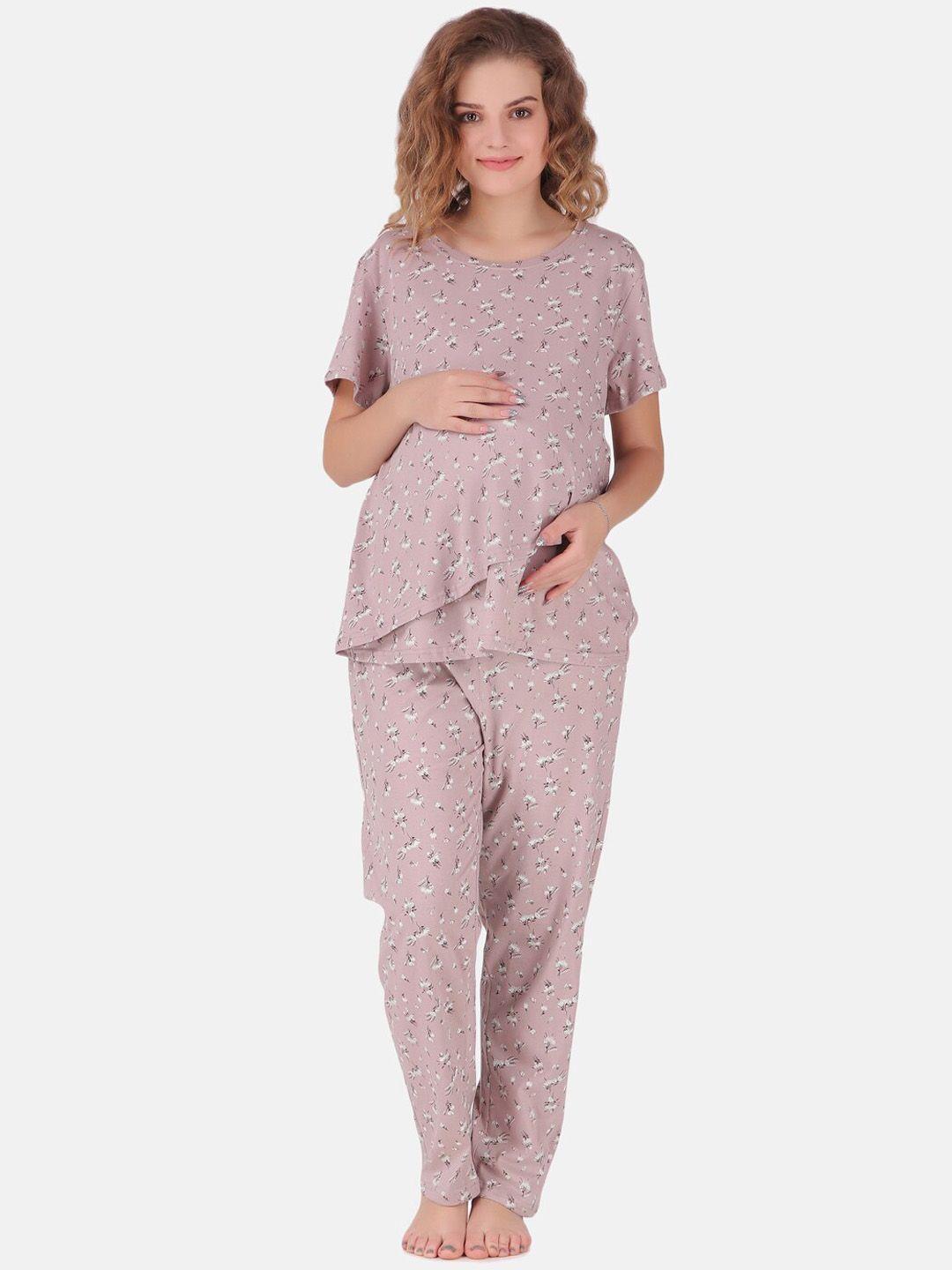 masha women purple maternity printed night suit