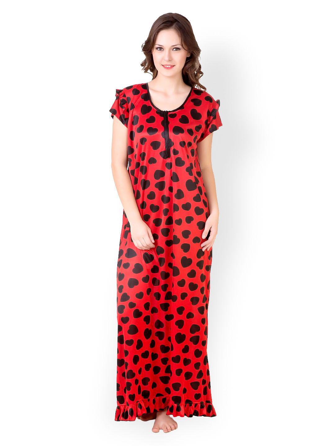 masha women red printed maxi nightdress nt41-139