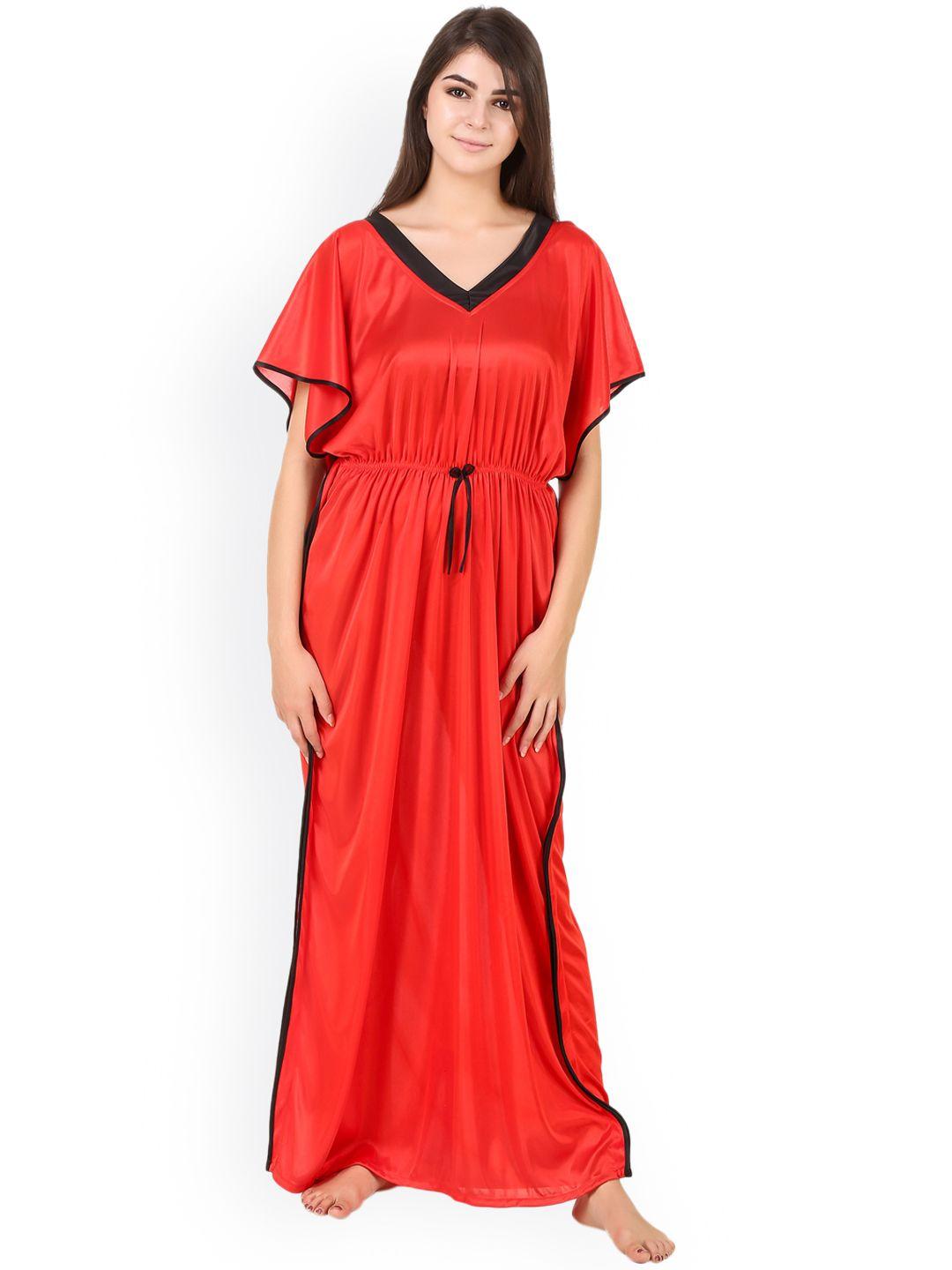 masha women red satin kaftan maxi nightdress nt-233-1115