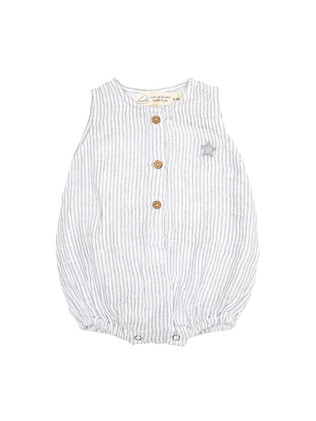 masilo infant kids white & grey striped pure organic cotton romper