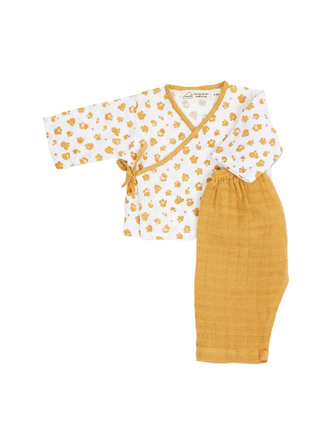 masilo unisex kids mustard & white printed top with trousers