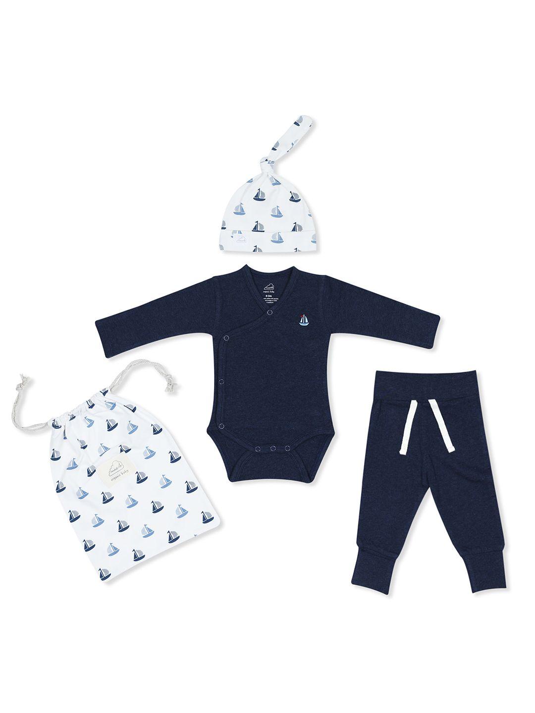 masilo boys navy blue & white cotton clothing set