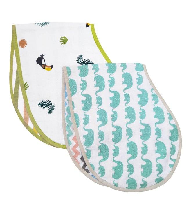 masilo green organic muslin burp cloth & bib (pack of 2) - toucan & elephant