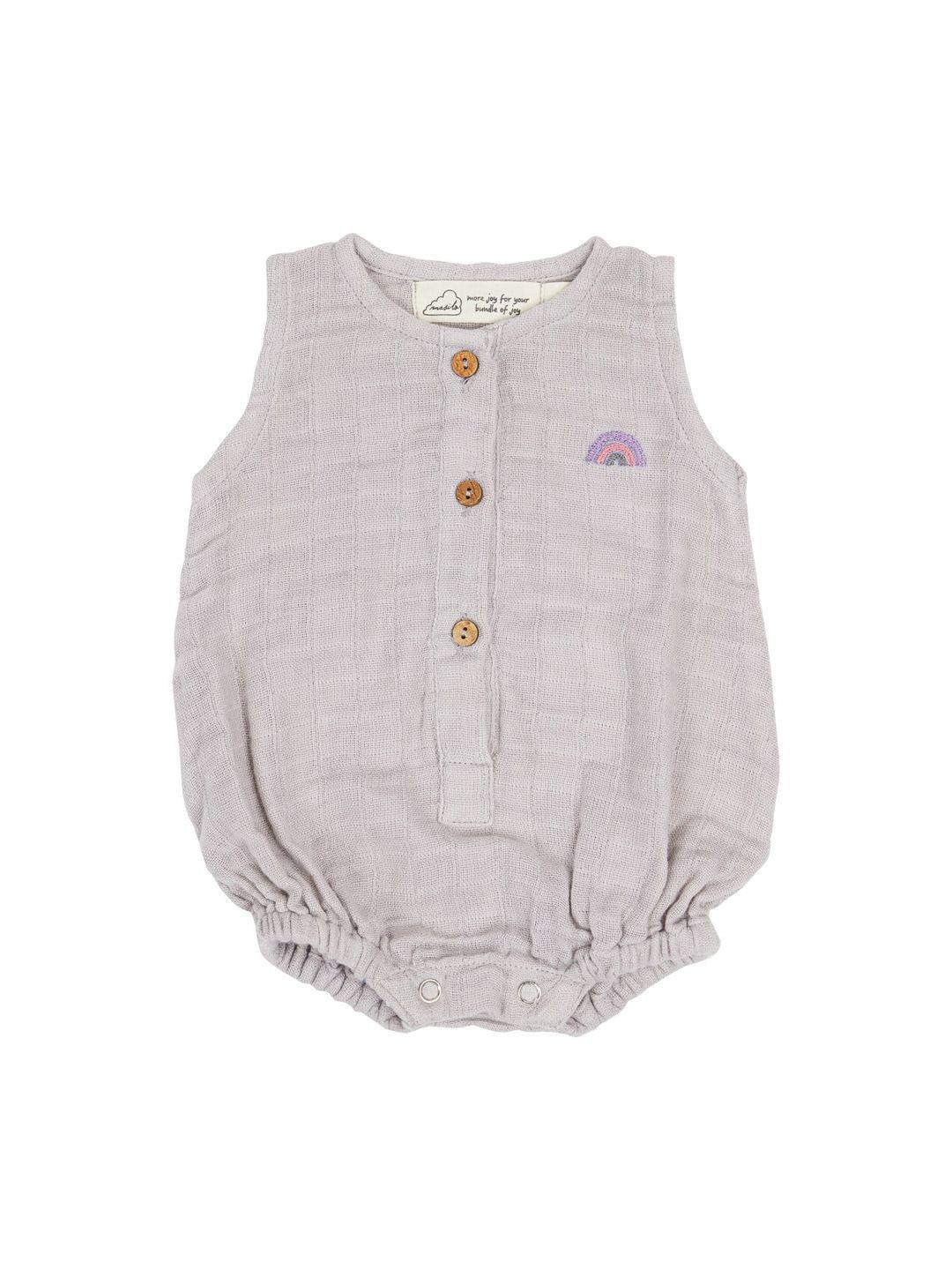 masilo infant kids grey & purple embroidered pure organic cotton rompers