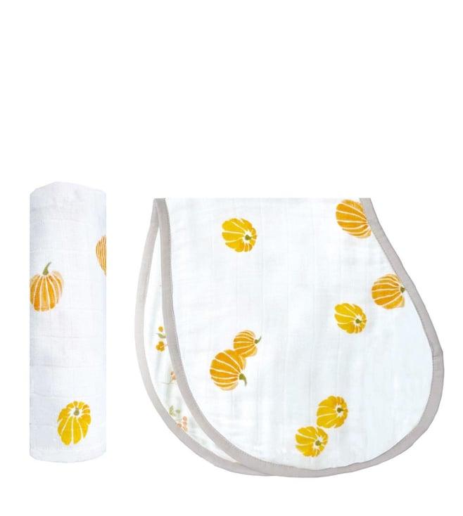 masilo yellow swaddle & burp cloth bib - our little pumpkin