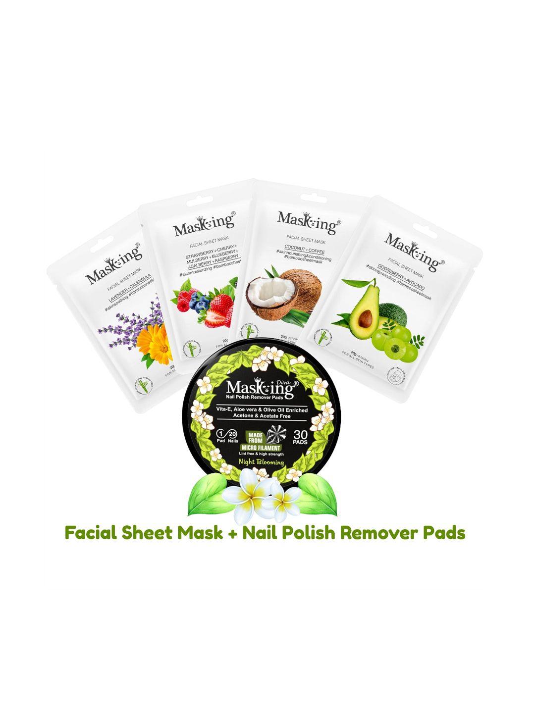 masking pack of 4 lightening facial mask and nail polish remover combo