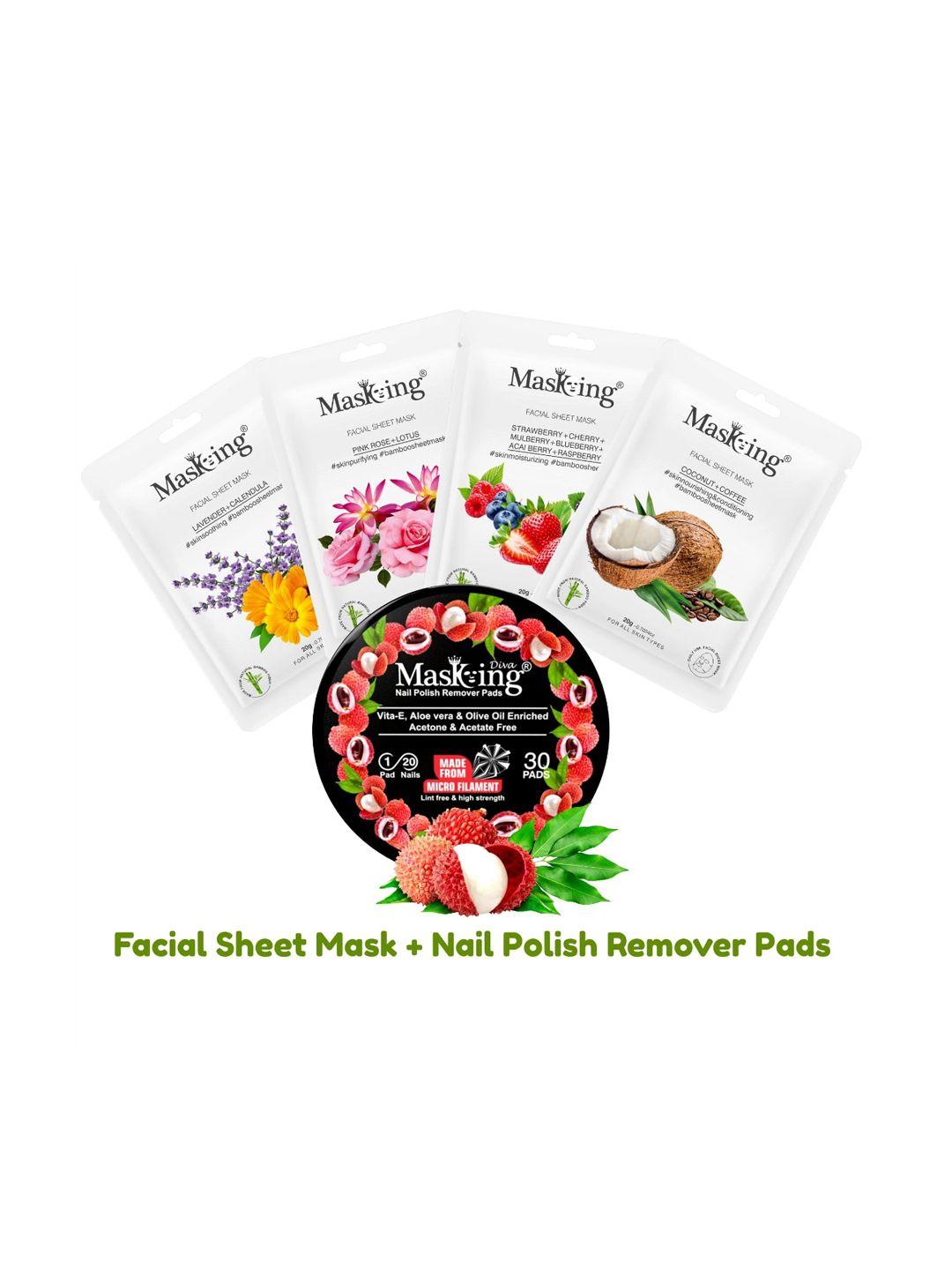 masking pack of 5 bamboo facial sheet mask for oil control & nail polish remover wipes