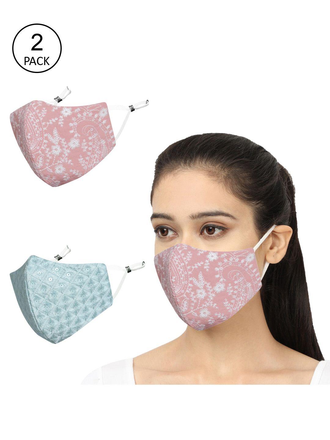 masq pack of 2 embroidered 4-ply reusable anti-pollution cloth masks