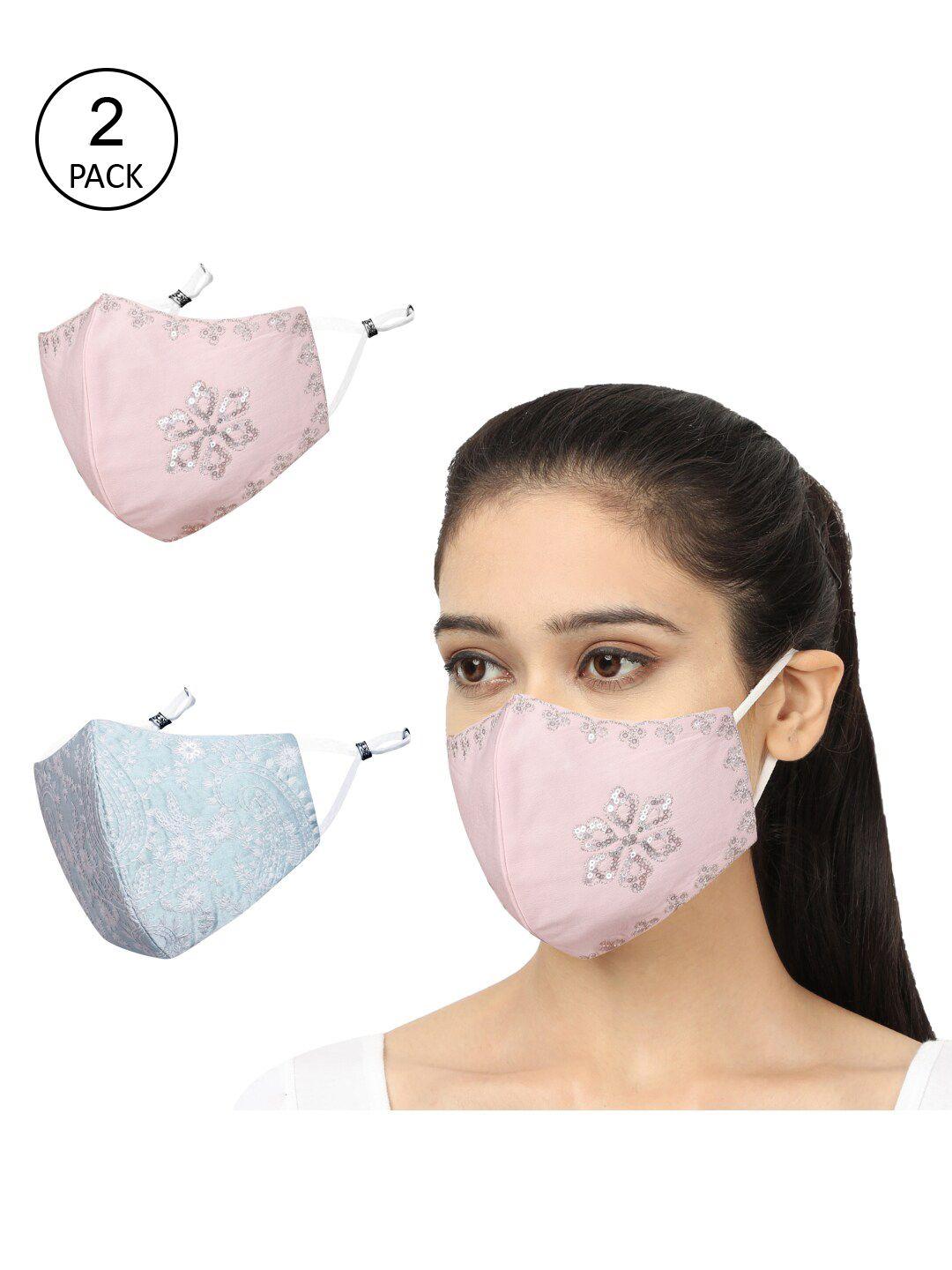 masq pack of 2 sequinned & embroidered 4-ply reusable anti-pollution cloth masks