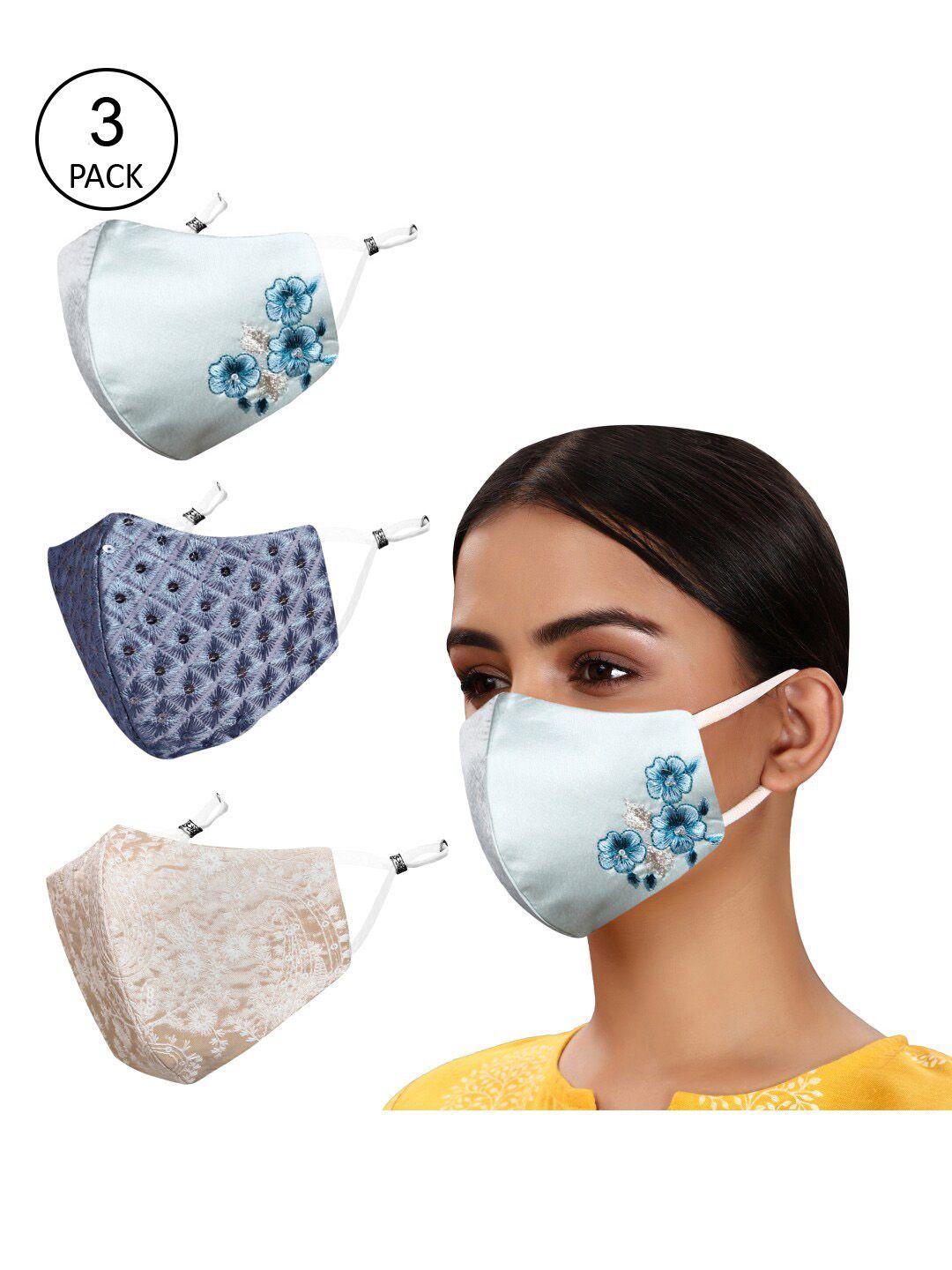 masq pack of 3 embroidered 4-ply reusable anti-pollution cloth masks