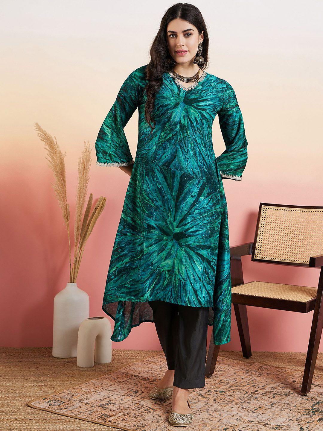 masstani by inddus abstract dyed high-low flared sleeves kurta