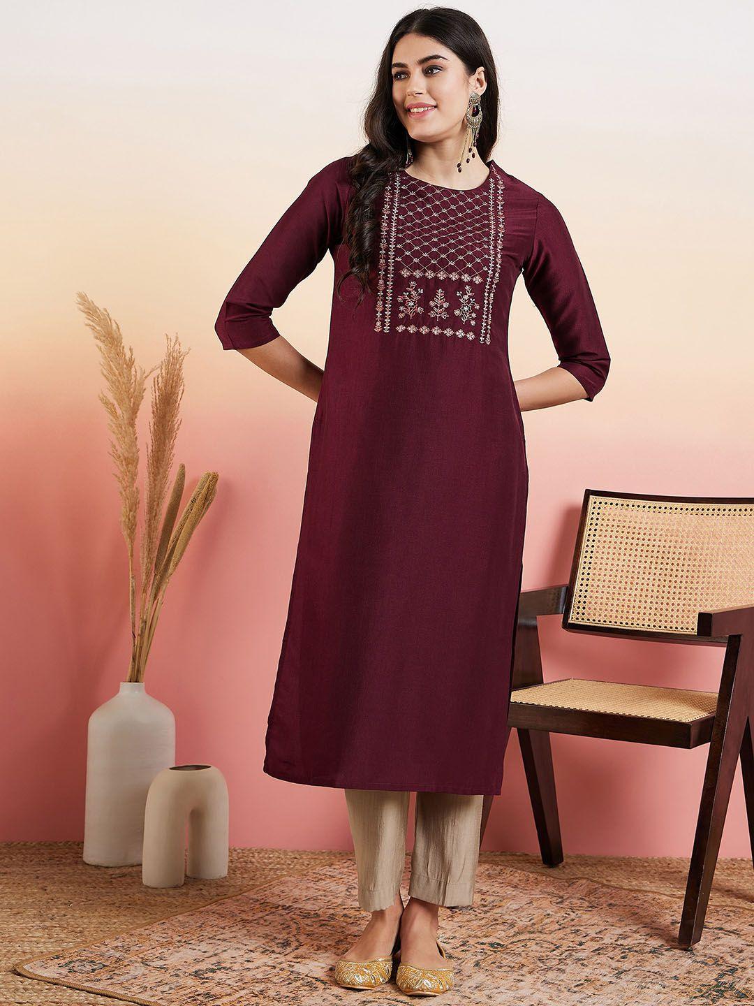 masstani by inddus cotton zari embroidered yoke design thread work kurta