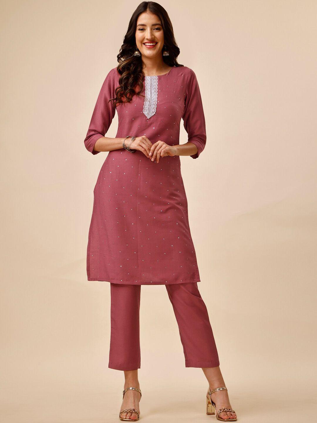 masstani by inddus ethnic embellished yoke design straight kurta with trousers