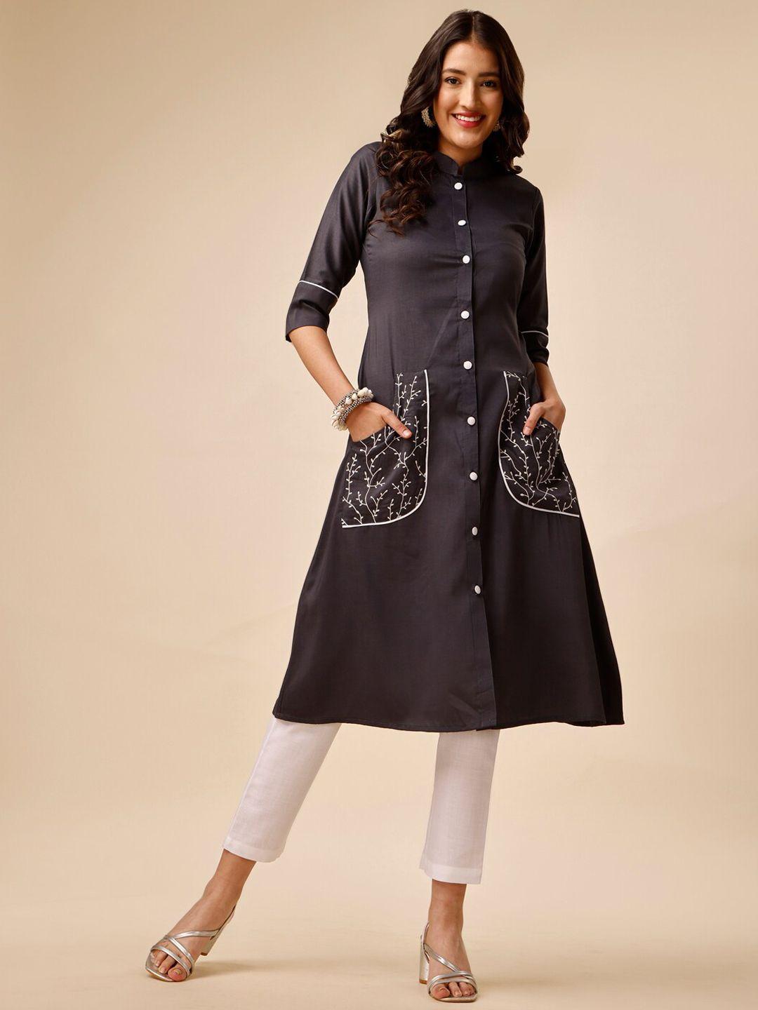 masstani by inddus floral embroidered mandarin collar pocket detailing kurta with trousers