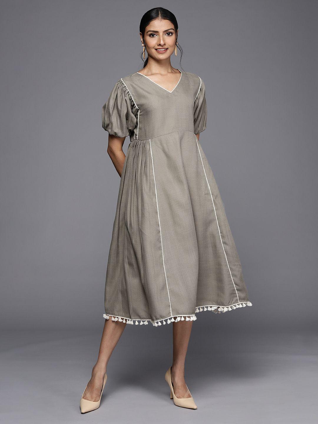 masstani by inddus grey a-line midi dress