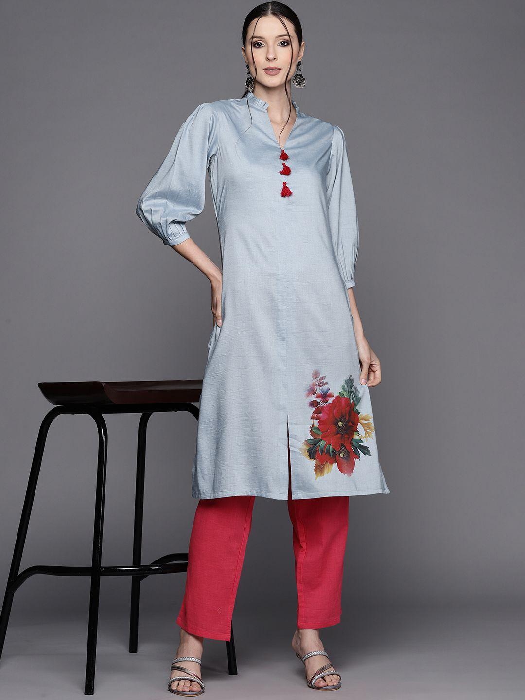 masstani by inddus women blue floral printed kurta