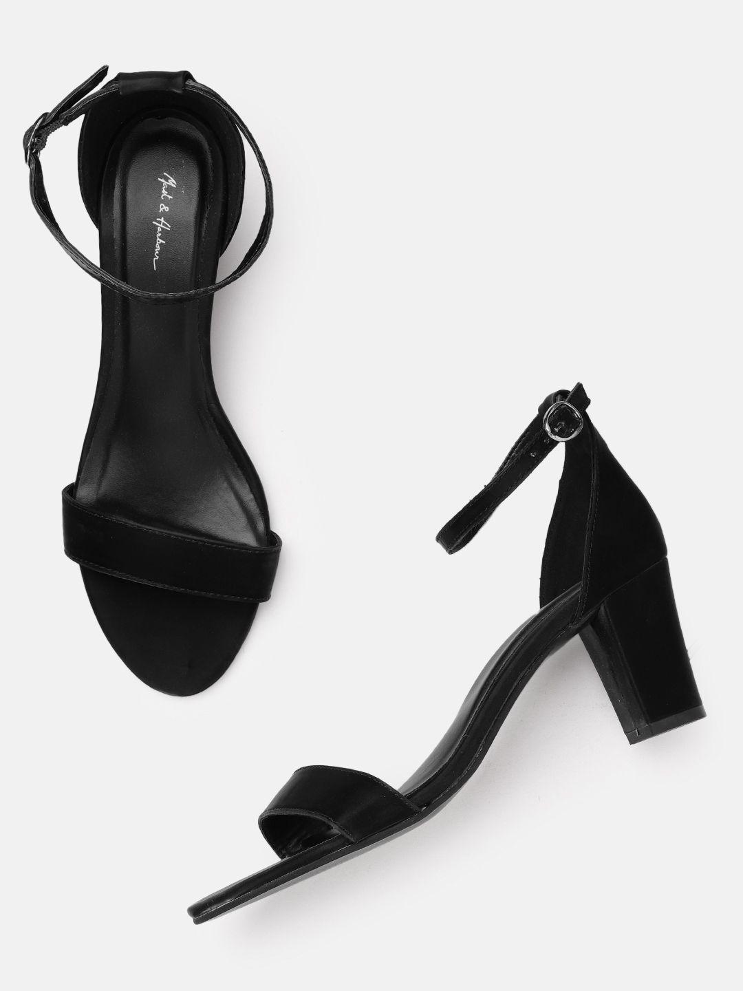 mast & harbour black solid satin finish mid-top block heels