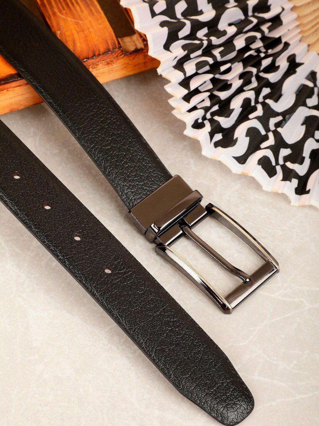 mast & harbour men black textured leather reversible formal belt