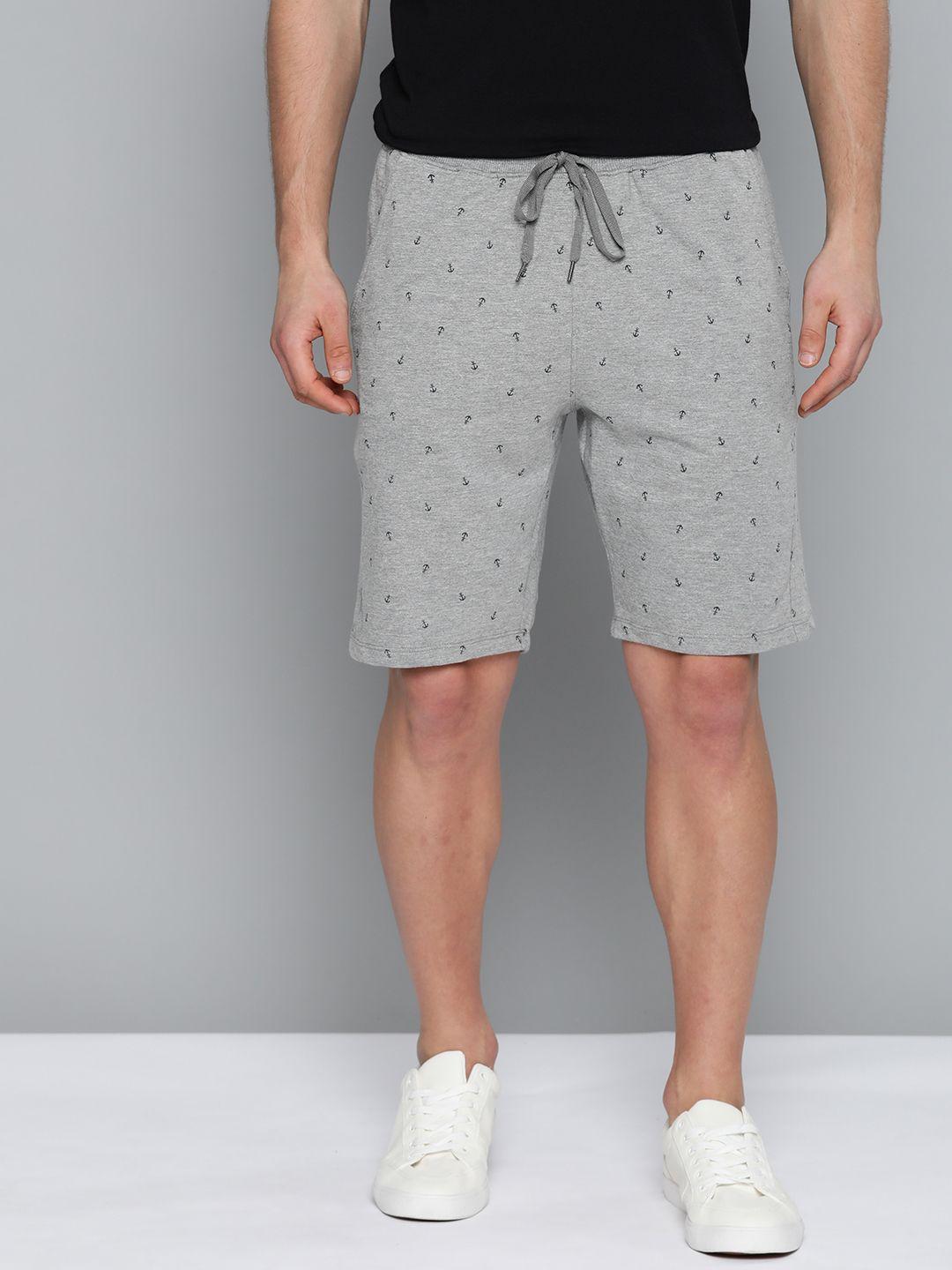 mast & harbour men grey melange printed regular fit shorts