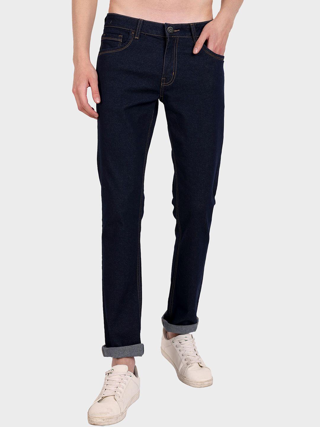 mast & harbour men navy blue micheal slim fit mid-rise clean look stretchable jeans