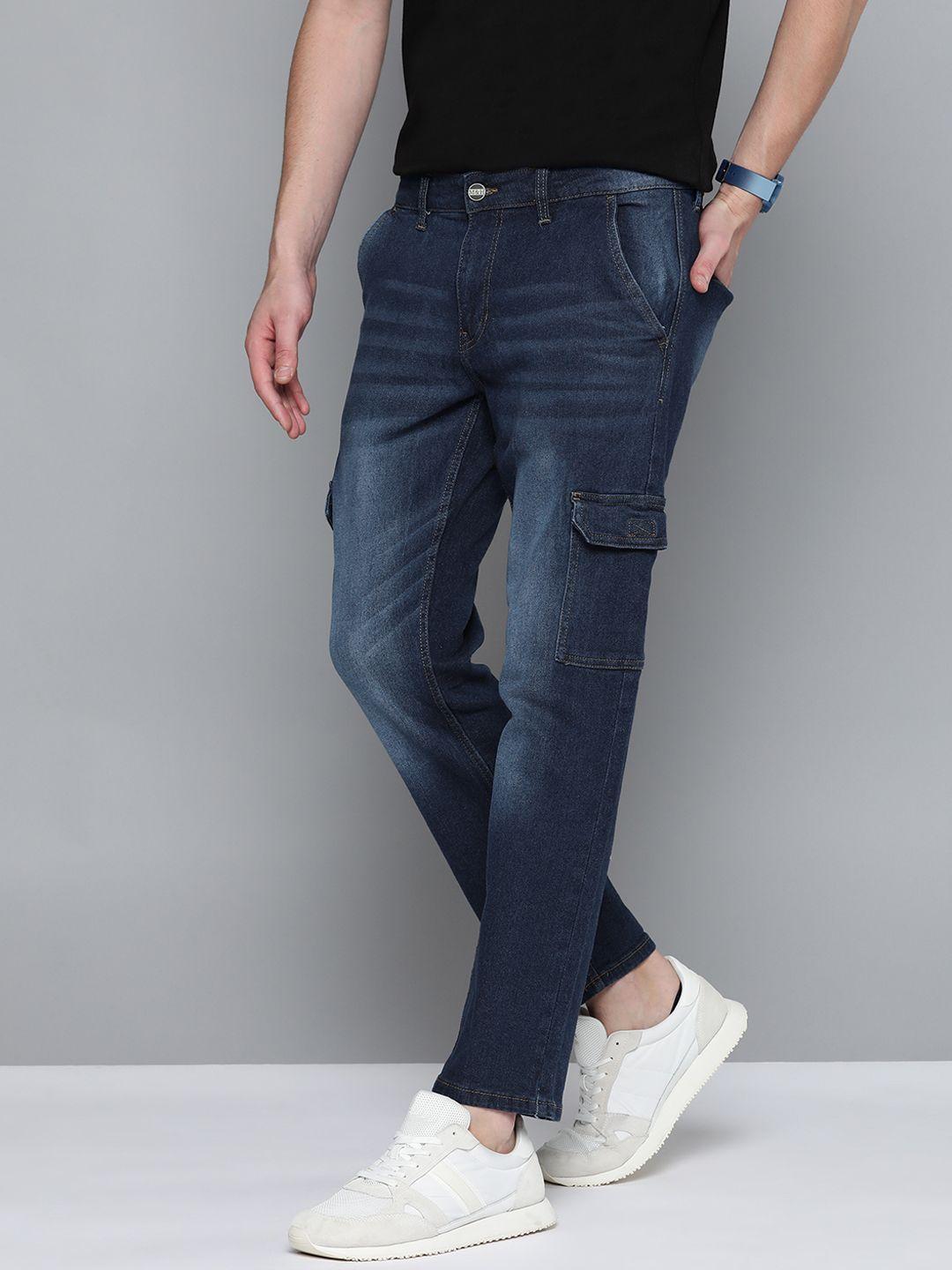 mast & harbour men slim fit light fade stretchable cargo jeans