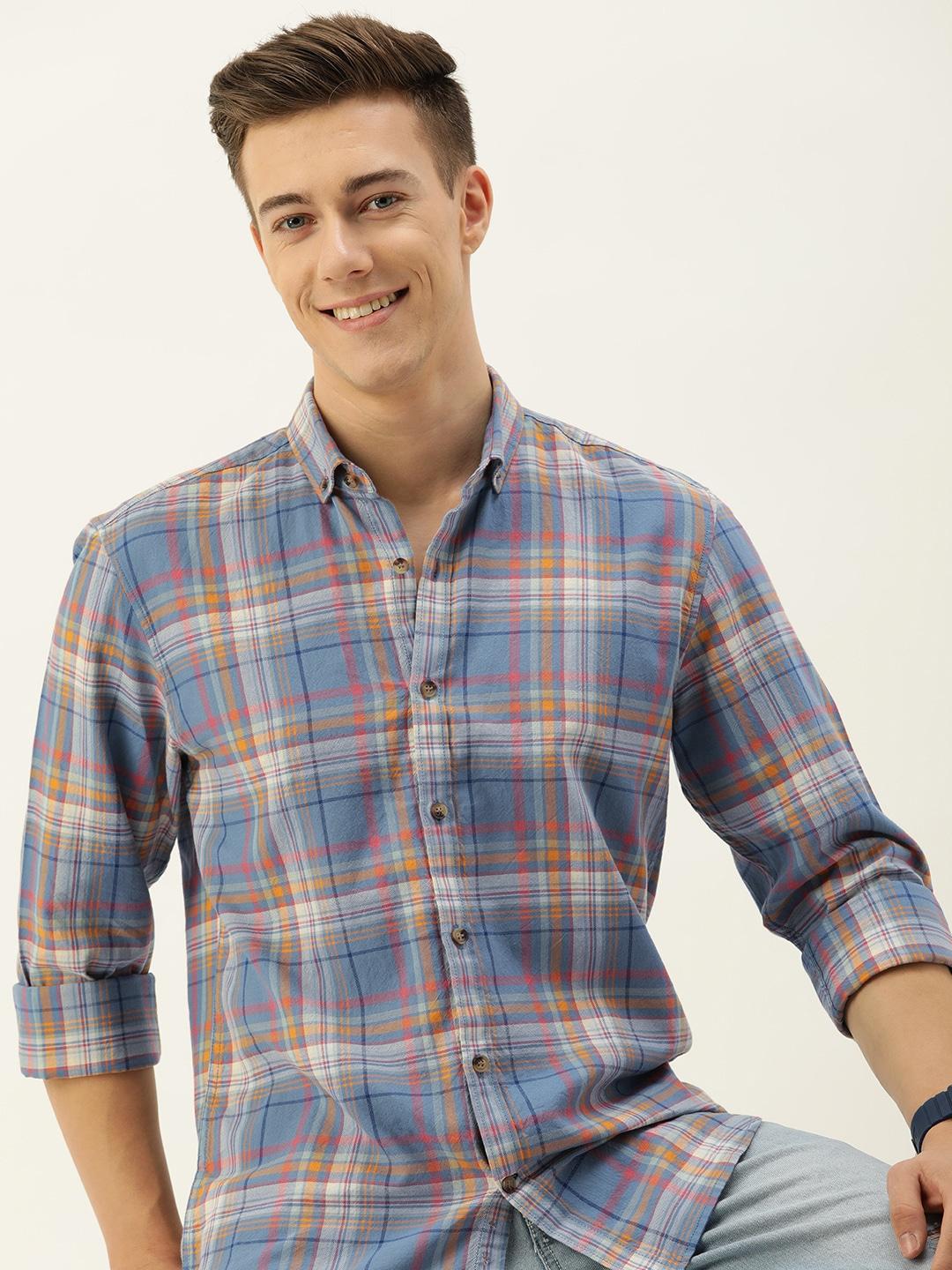 mast & harbour men standard checked casual pure cotton shirt
