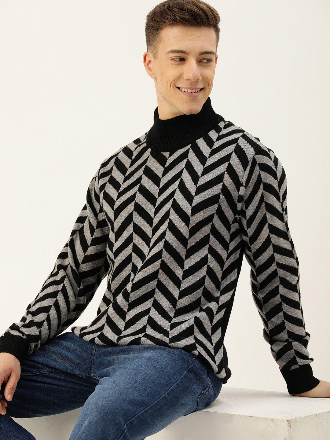 mast & harbour mock collar chevron self-design acrylic pullover