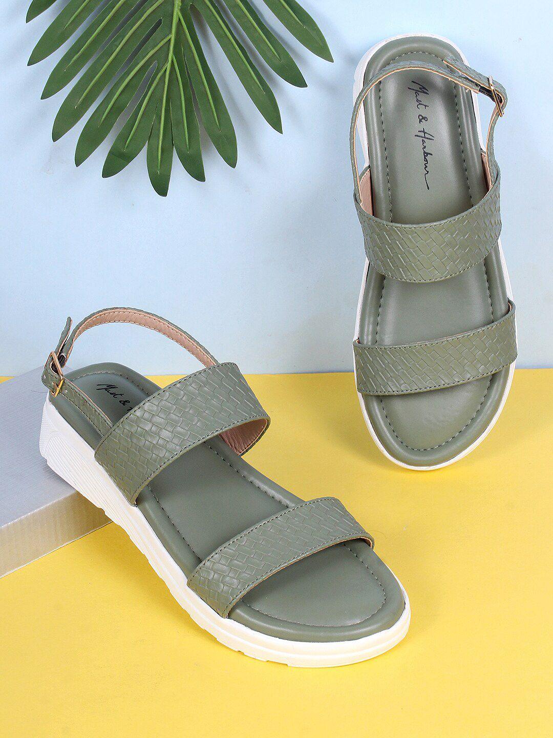 mast & harbour olive green and white textured comfort heels