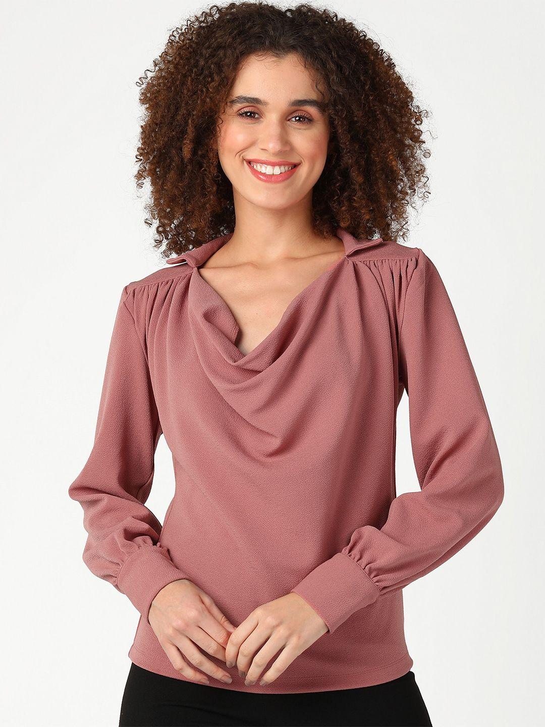 mast & harbour pink cowl neck cuffed sleeves regular top