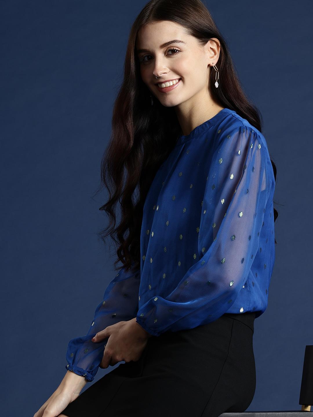 mast & harbour polka dot embroidered puff sleeve chiffon top