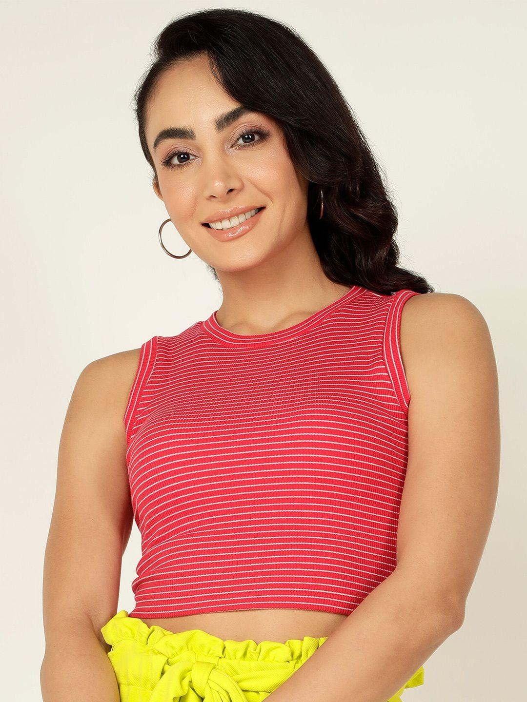 mast & harbour striped fitted crop top