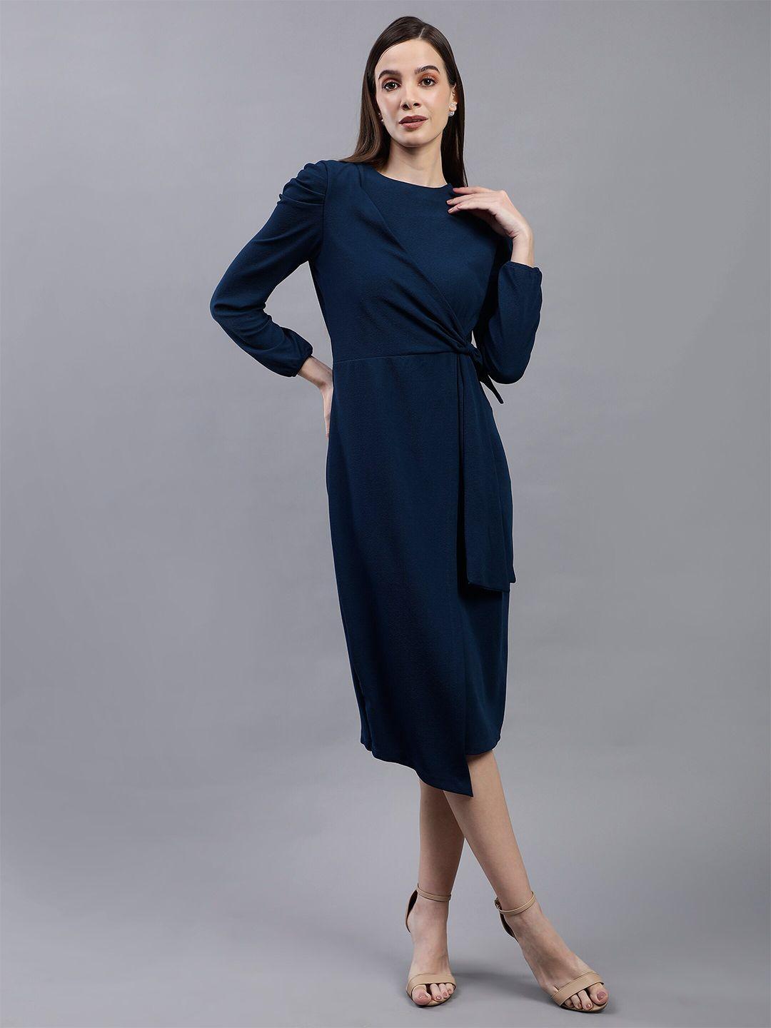 mast & harbour teal blue puff sleeves wrap dress
