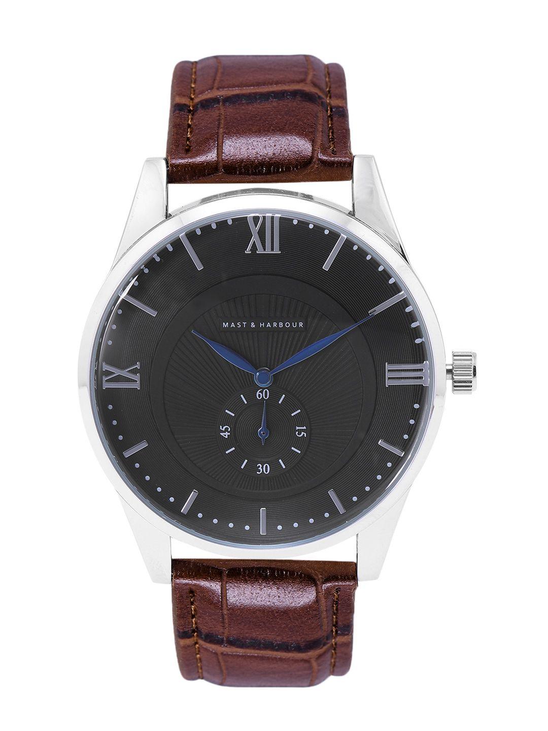mast & harbour unisex black & brown analogue watch mfb-pn-wth-dk2862