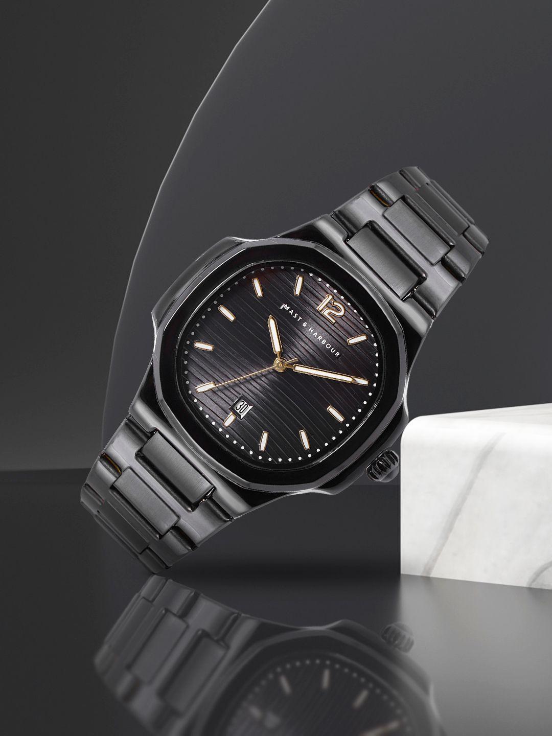 mast & harbour unisex black analogue watch mfb-pn-lb-1188g