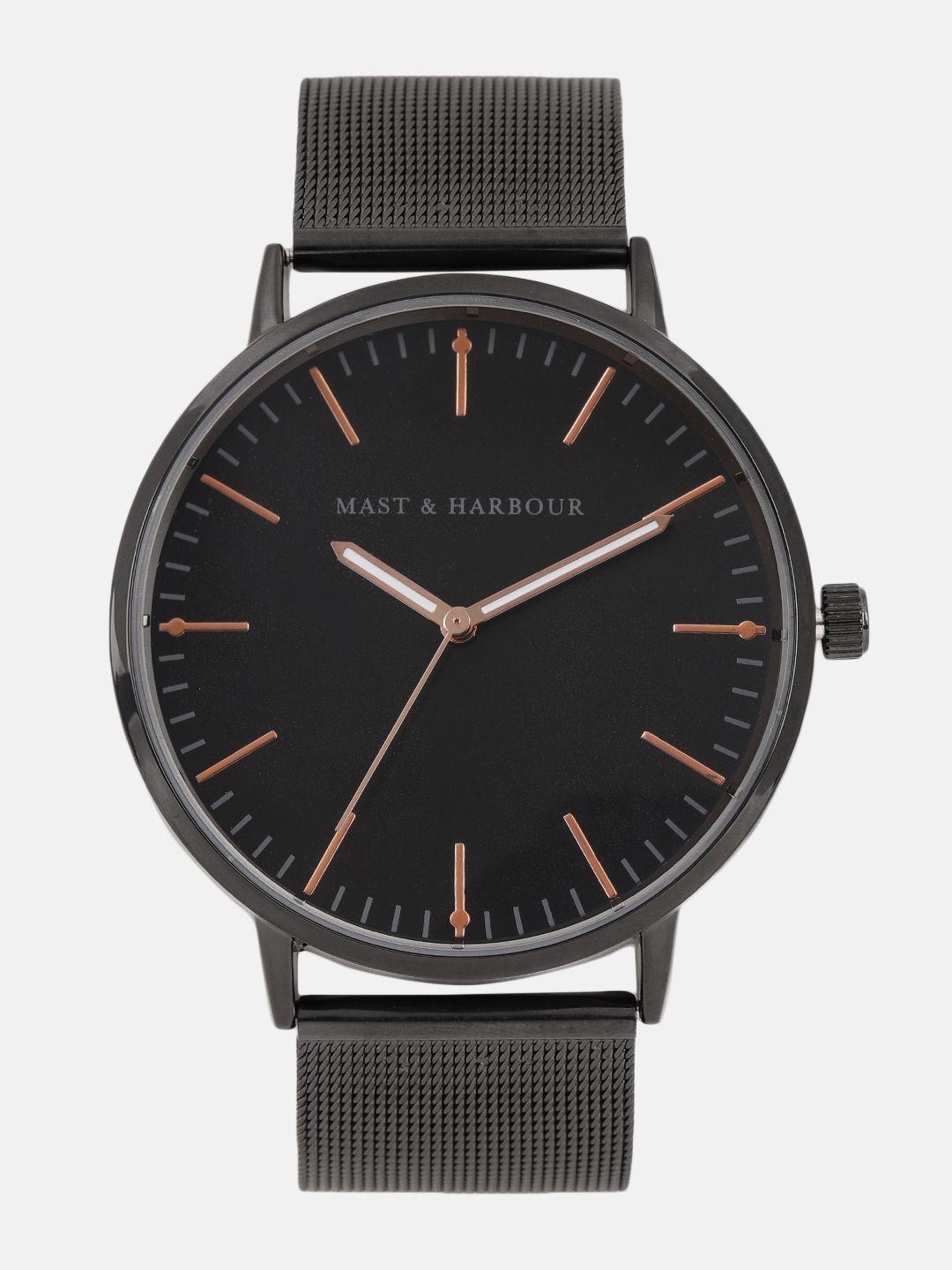 mast & harbour unisex black analogue watch