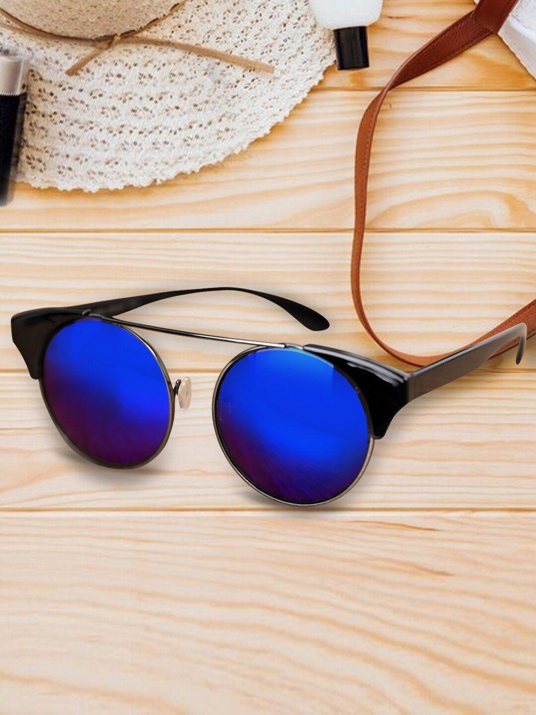 mast & harbour women blue lens & black oval sunglasses with uv protected lens